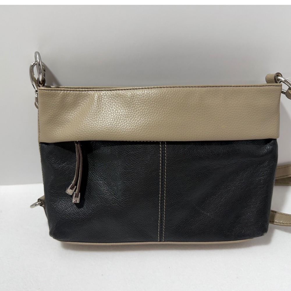 Tignanello Black Tan Leather Crossbody Bag Organizer Wallet Purse Colorblock